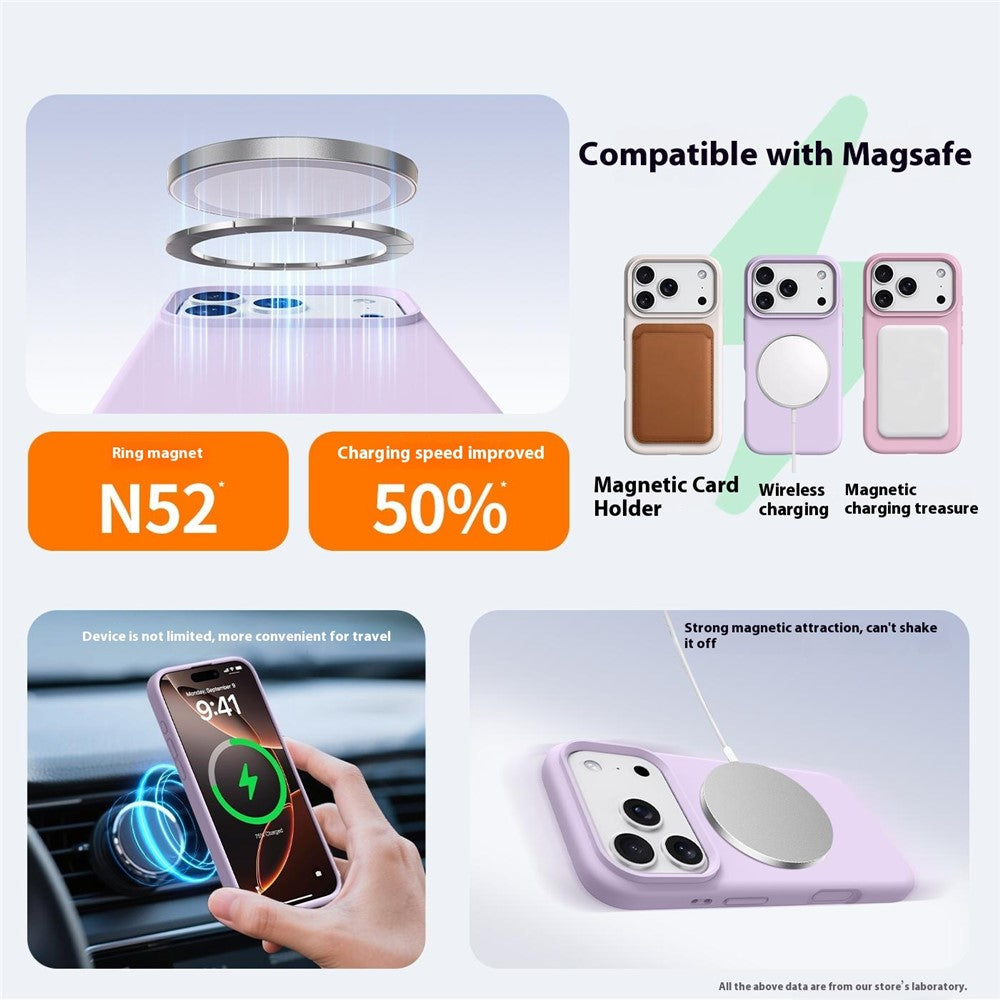 For iPhone 17 Pro Max Case Compatible with MagSafe Liquid Silicone + PC Phone Cover - Pink