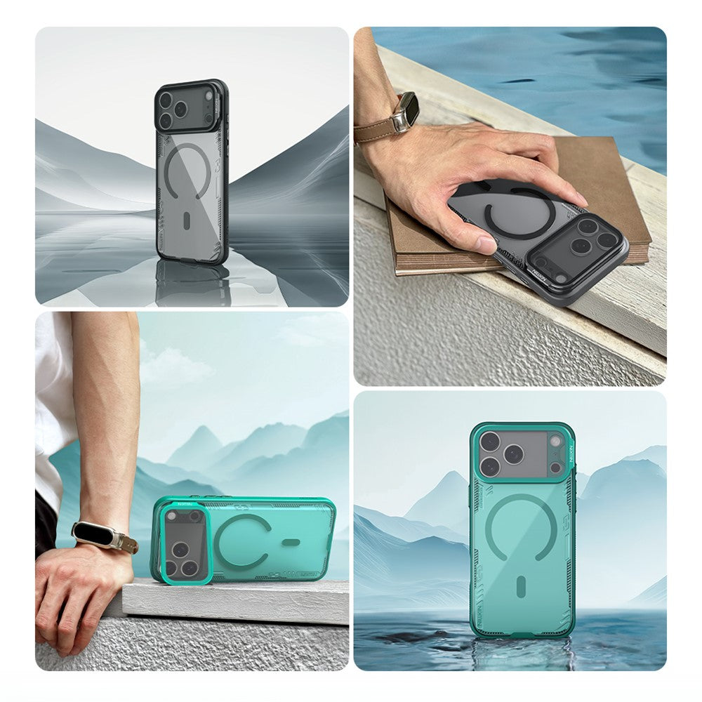 NILLKIN Iceblade CamProp For iPhone 17 Pro Max Magnetic Case Clear Lens Lid Kickstand PC TPU Phone Cover - Black