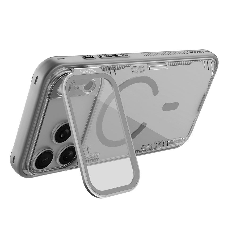 NILLKIN Iceblade CamProp For iPhone 17 Pro Max Magnetic Case Clear Lens Lid Kickstand PC TPU Phone Cover - Grey