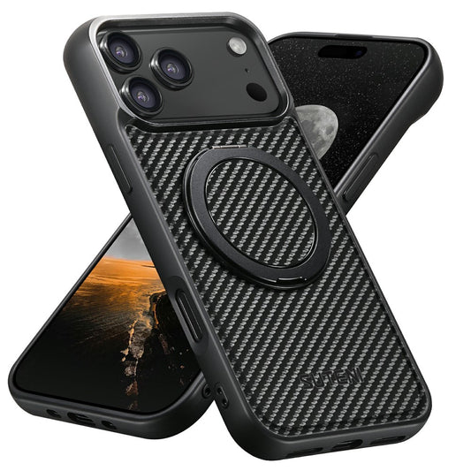 SUTENI G3 For iPhone 17 Pro Max Magnetic Case Rotating Kickstand Carbon Fiber Texture Leather Phone Back Cover