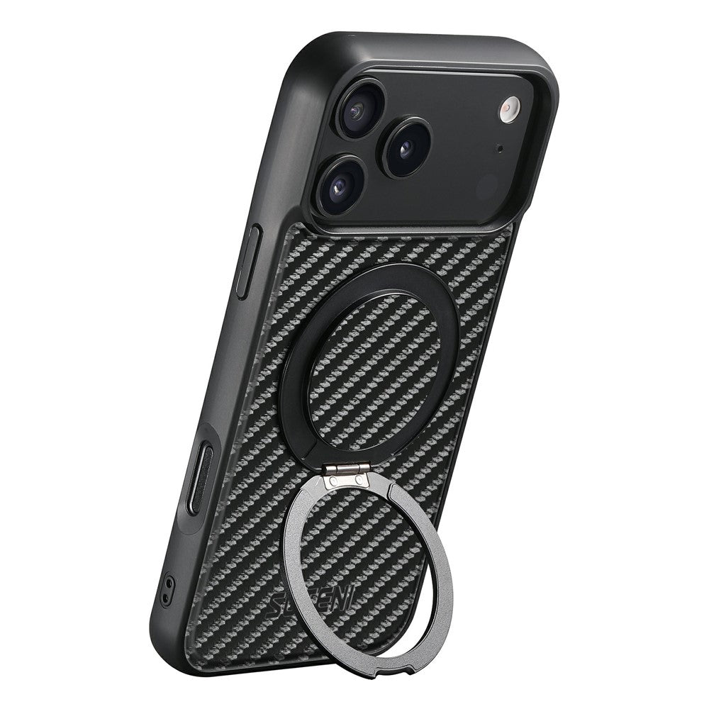 SUTENI G3 For iPhone 17 Pro Max Magnetic Case Rotating Kickstand Carbon Fiber Texture Leather Phone Back Cover