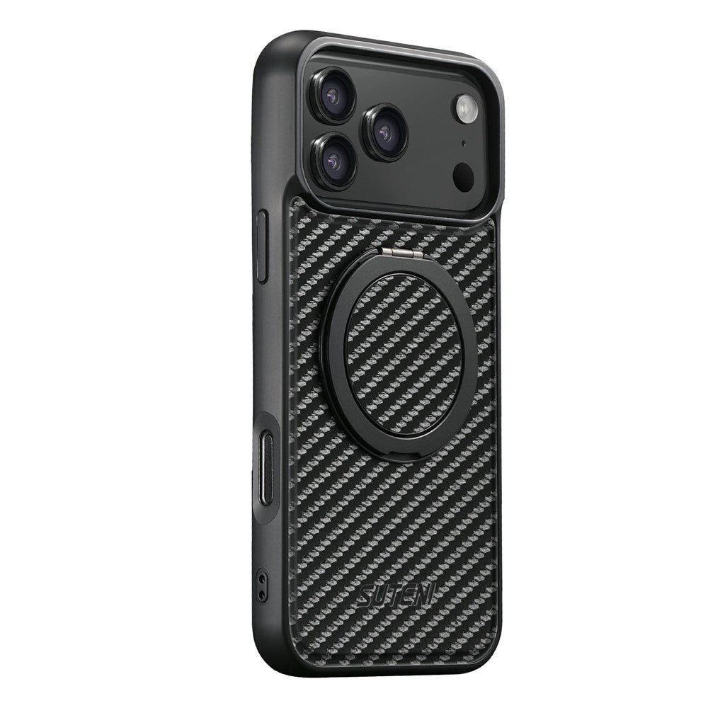 SUTENI G3 For iPhone 17 Pro Max Magnetic Case Rotating Kickstand Carbon Fiber Texture Leather Phone Back Cover