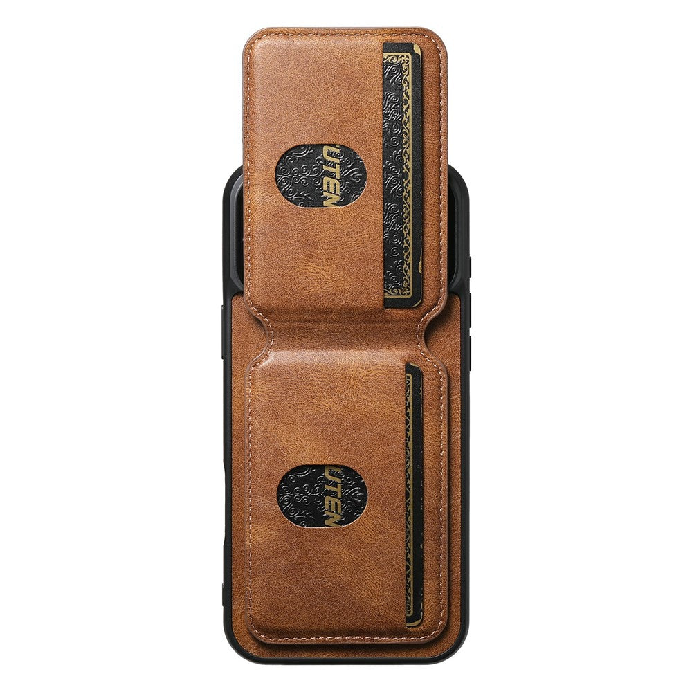 SUTENI H02 For iPhone 17 Pro Max Case Waxy Texture Leather + TPU Card Slots Kickstand Phone Cover - Brown
