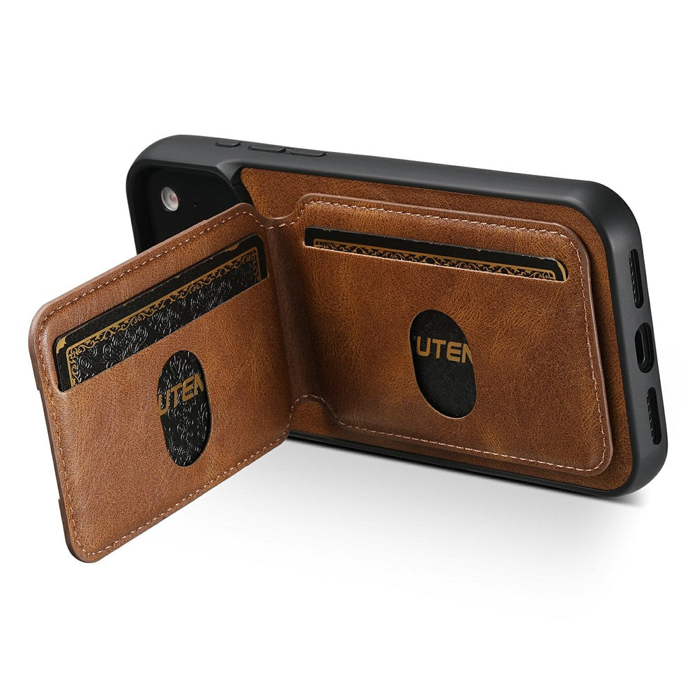 SUTENI H02 For iPhone 17 Pro Max Case Waxy Texture Leather + TPU Card Slots Kickstand Phone Cover - Brown