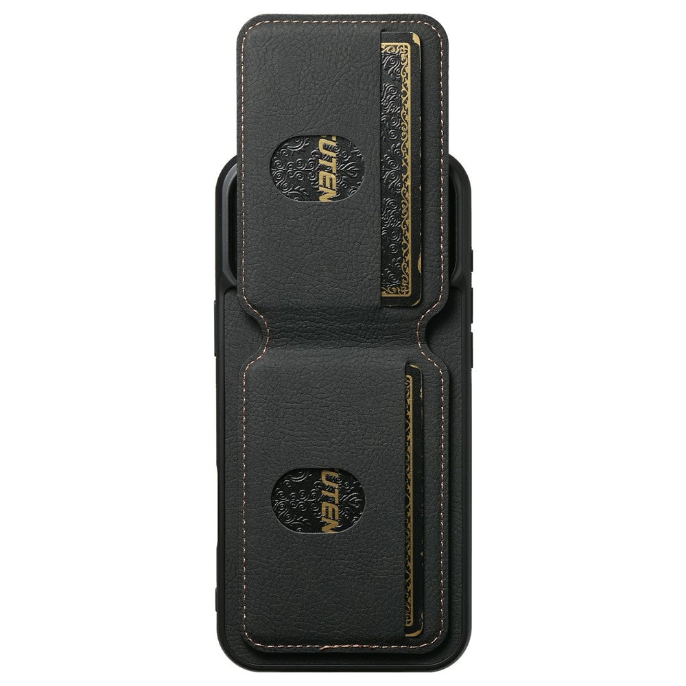 SUTENI H02 For iPhone 17 Pro Max Case Card Slots Kickstand Litchi Texture Leather + TPU Cover - Black