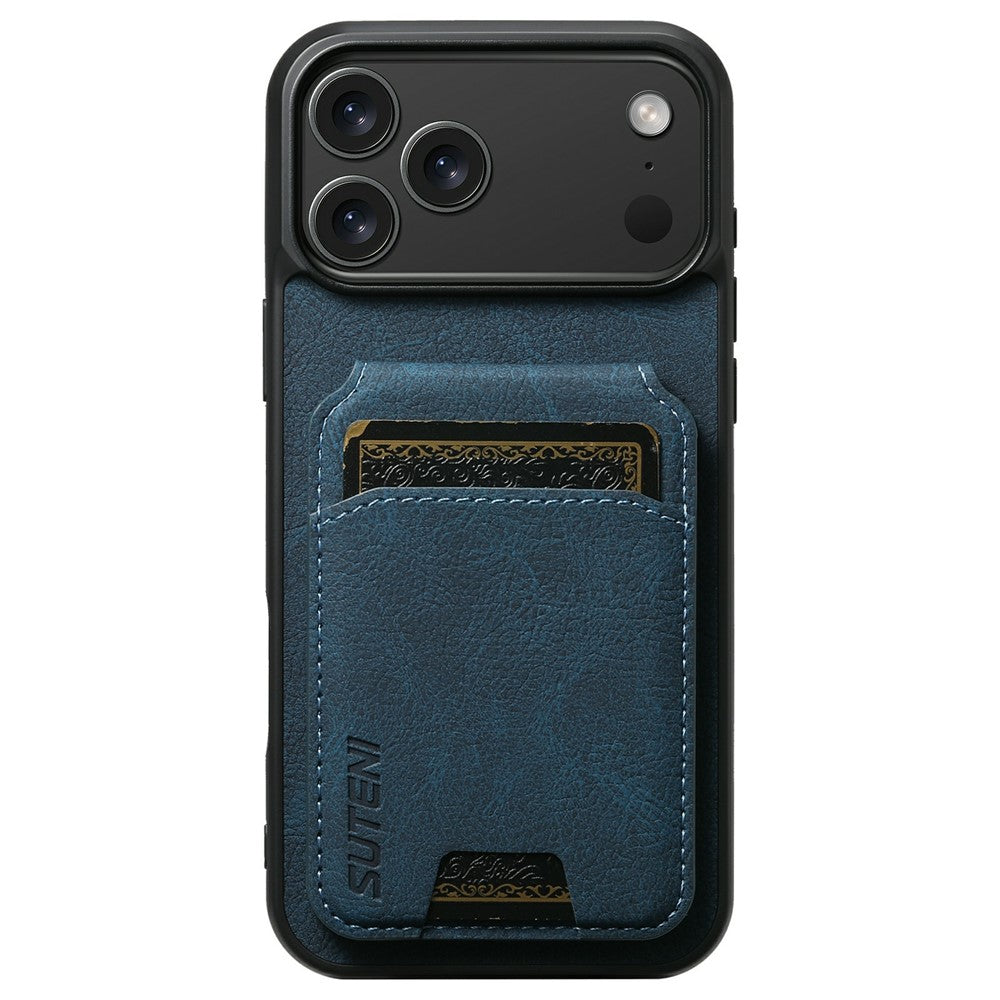 SUTENI H02 For iPhone 17 Pro Max Case Card Slots Kickstand Litchi Texture Leather + TPU Cover - Blue