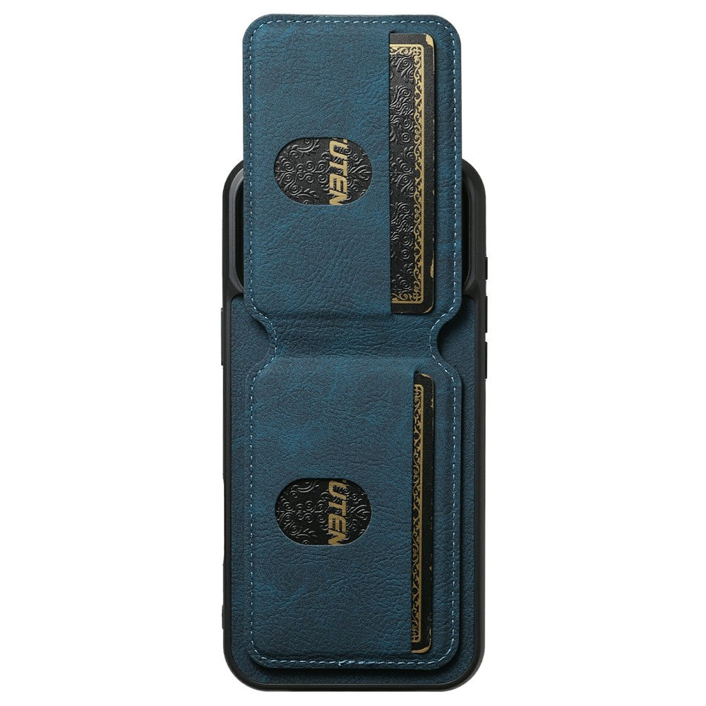 SUTENI H02 For iPhone 17 Pro Max Case Card Slots Kickstand Litchi Texture Leather + TPU Cover - Blue