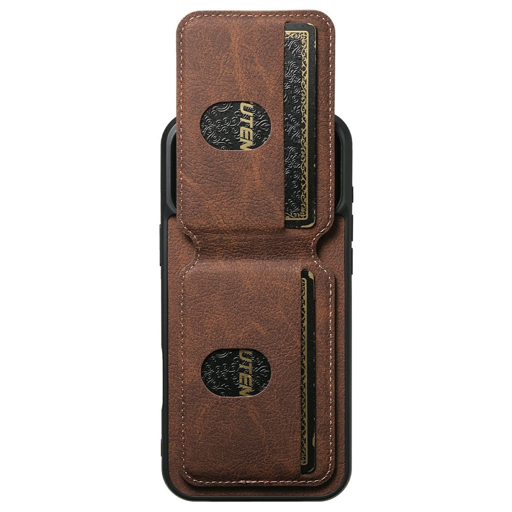 SUTENI H02 For iPhone 17 Pro Max Case Card Slots Kickstand Litchi Texture Leather + TPU Cover - Brown
