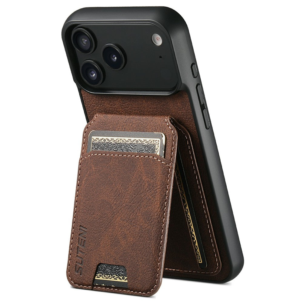SUTENI H02 For iPhone 17 Pro Max Case Card Slots Kickstand Litchi Texture Leather + TPU Cover - Brown