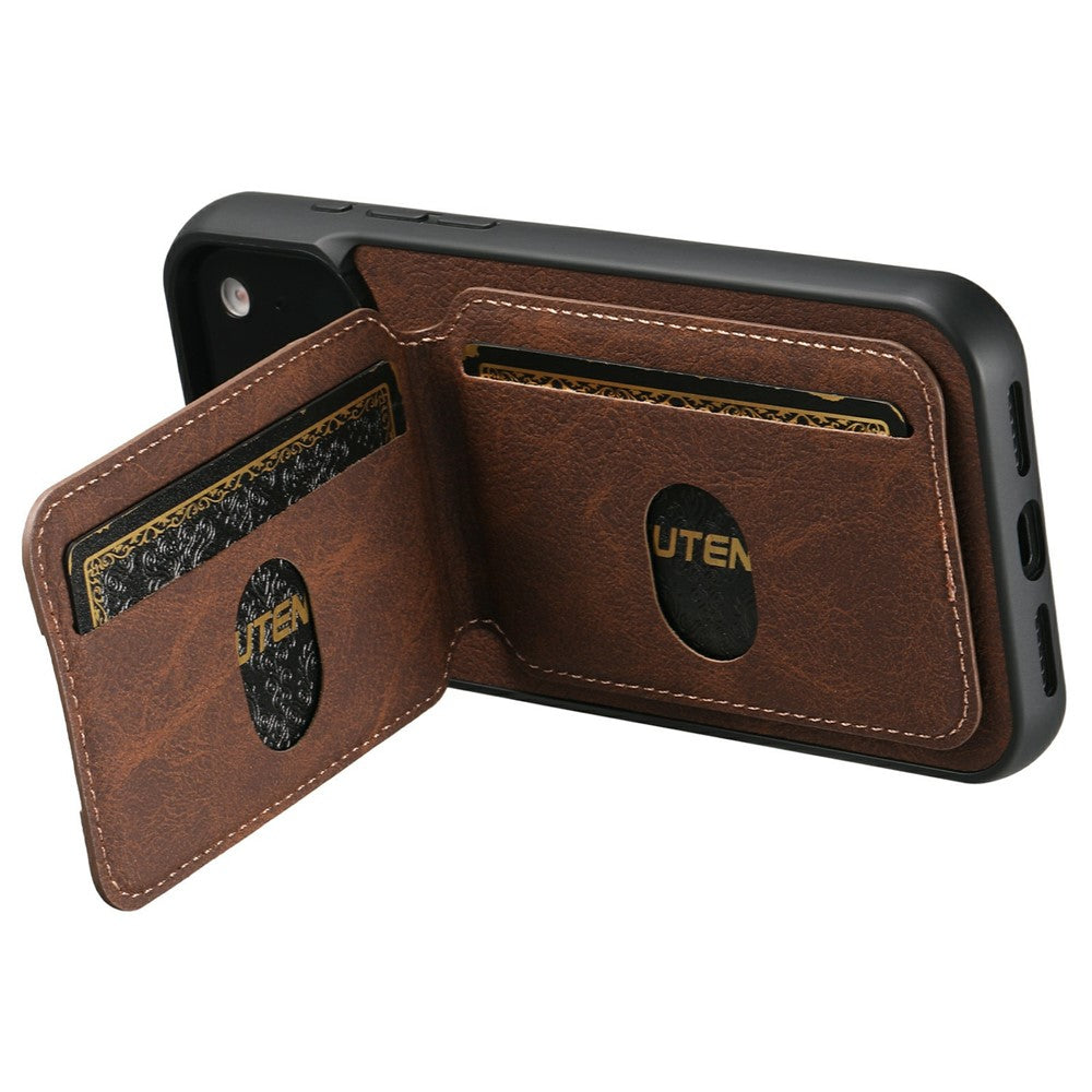 SUTENI H02 For iPhone 17 Pro Max Case Card Slots Kickstand Litchi Texture Leather + TPU Cover - Brown