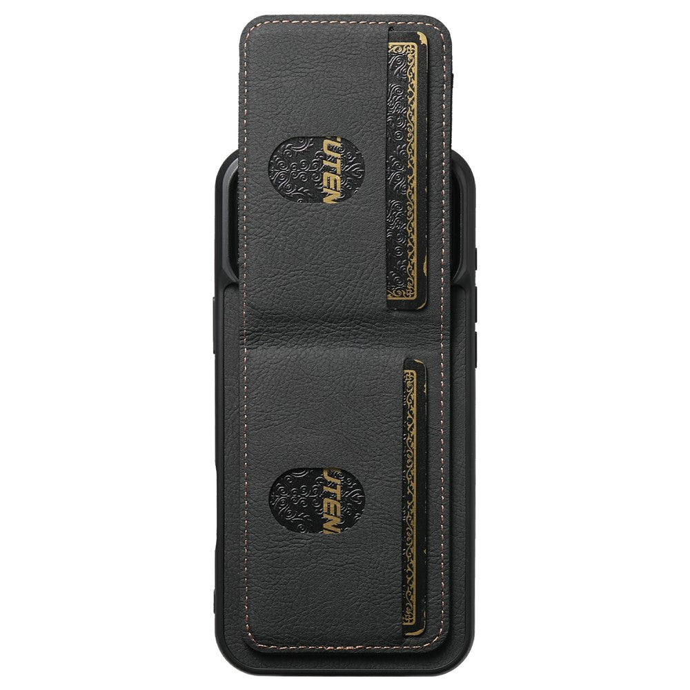SUTENI H03 For iPhone 17 Pro Max Case Card Holder Kickstand Litchi Texture Leather + TPU Phone Cover - Black