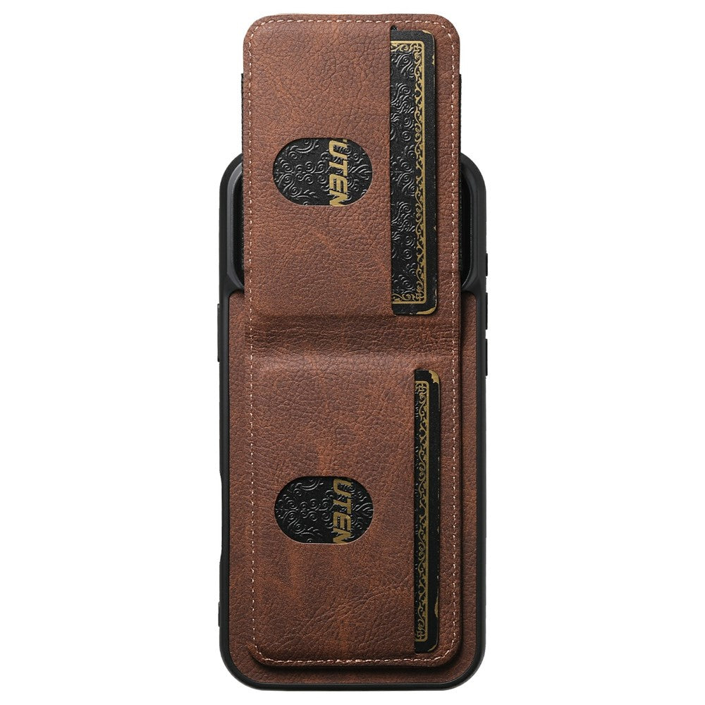 SUTENI H03 For iPhone 17 Pro Max Case Card Holder Kickstand Litchi Texture Leather + TPU Phone Cover - Brown