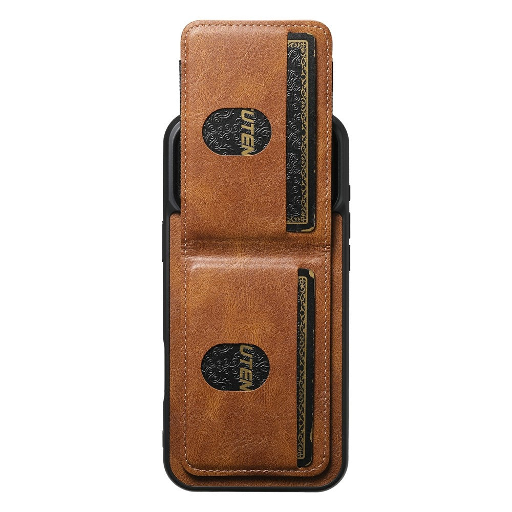 SUTENI H03 For iPhone 17 Pro Max Case Card Holder Waxy Texture Leather + TPU Phone Cover - Brown