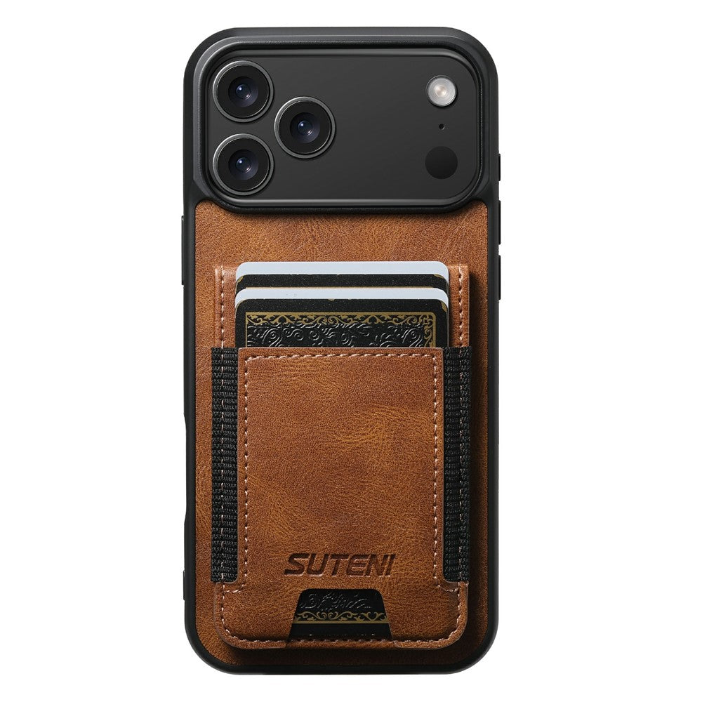 SUTENI H03 For iPhone 17 Pro Max Case Card Holder Waxy Texture Leather + TPU Phone Cover - Brown