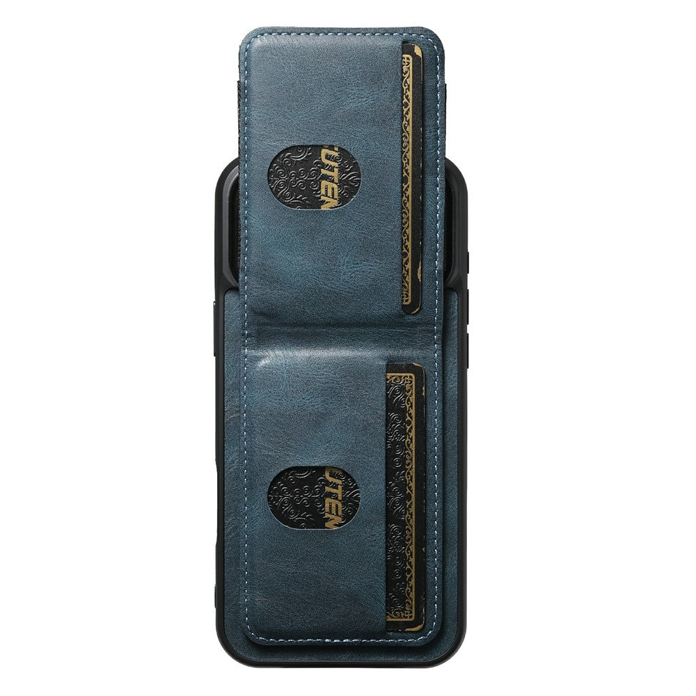 SUTENI H03 For iPhone 17 Pro Max Case Card Holder Waxy Texture Leather + TPU Phone Cover - Blue