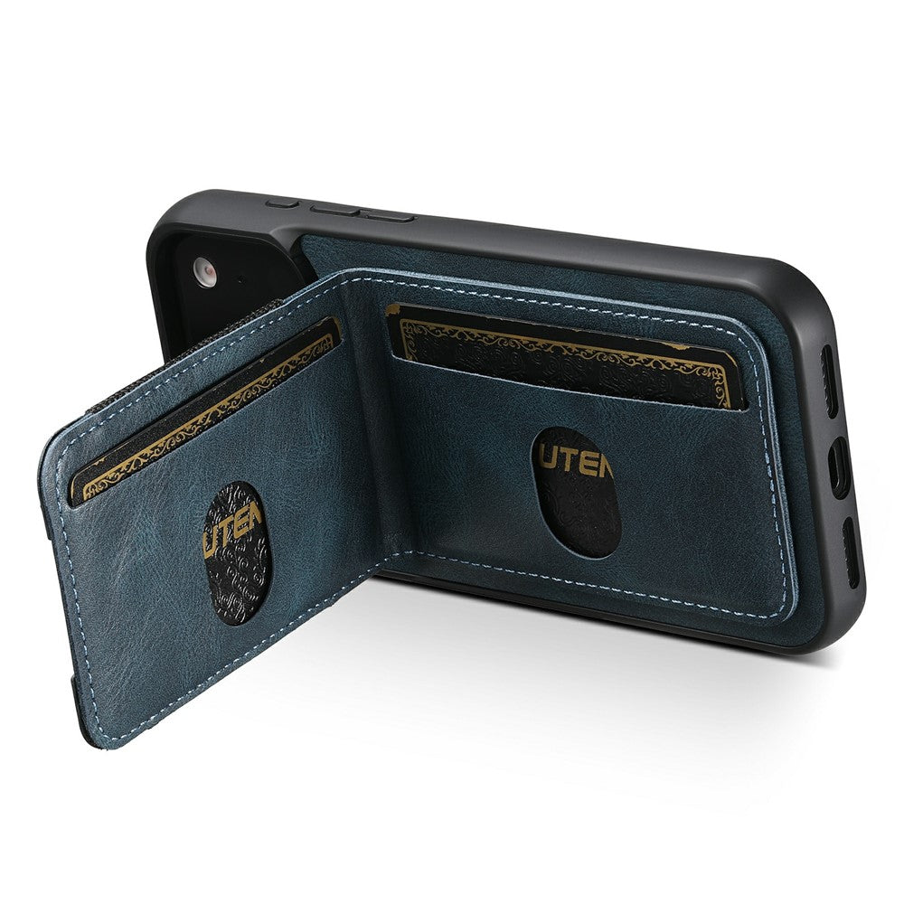SUTENI H03 For iPhone 17 Pro Max Case Card Holder Waxy Texture Leather + TPU Phone Cover - Blue