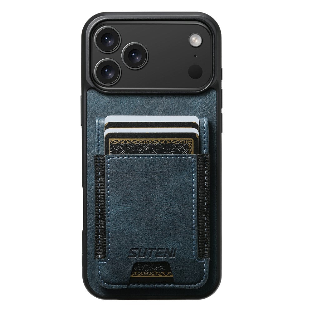 SUTENI H03 For iPhone 17 Pro Max Case Card Holder Waxy Texture Leather + TPU Phone Cover - Blue