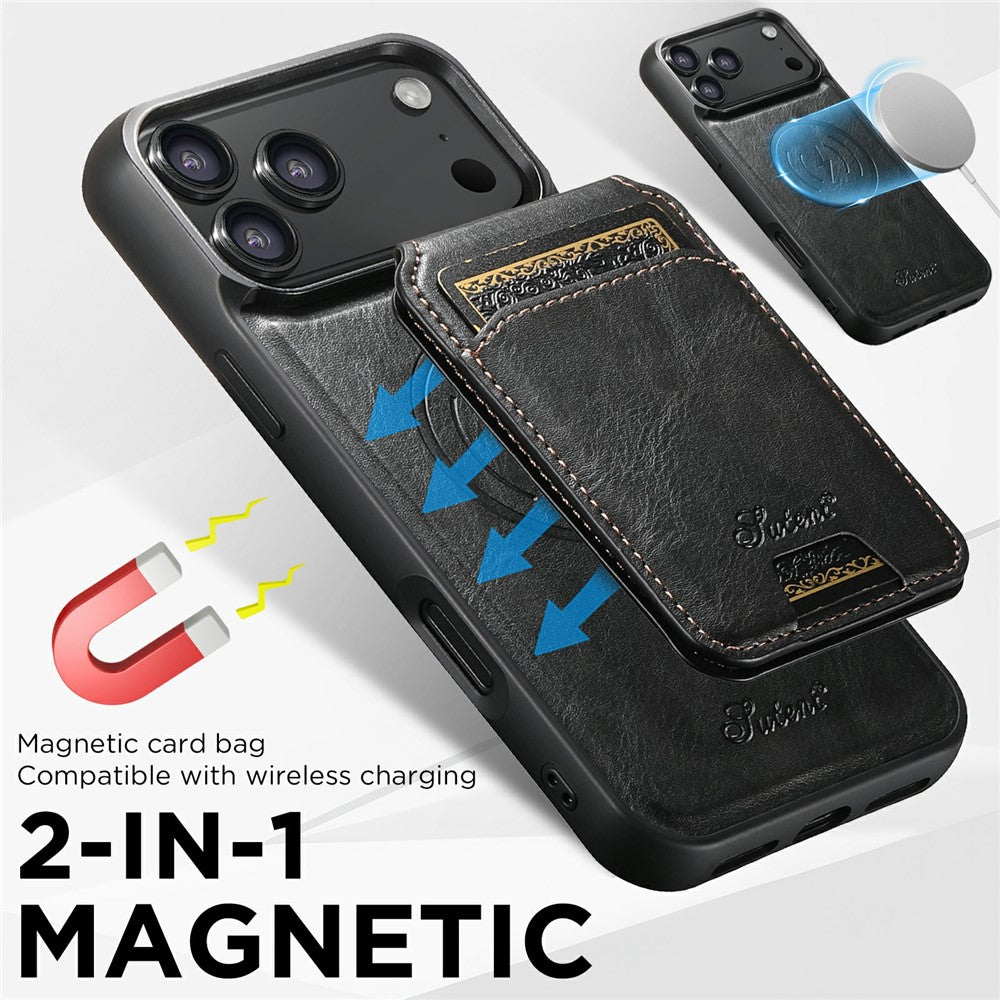 SUTENI H15 For iPhone 17 Pro Max Case Compatible with MagSafe Detachable Card Holder Phone Cover - Black