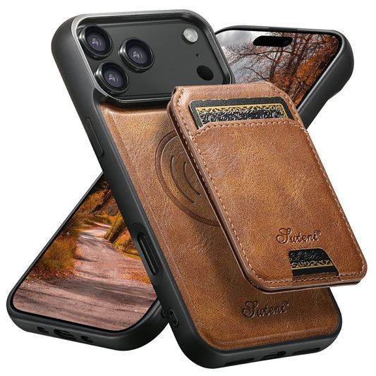 SUTENI H15 For iPhone 17 Pro Max Case Compatible with MagSafe Detachable Card Holder Phone Cover - Brown