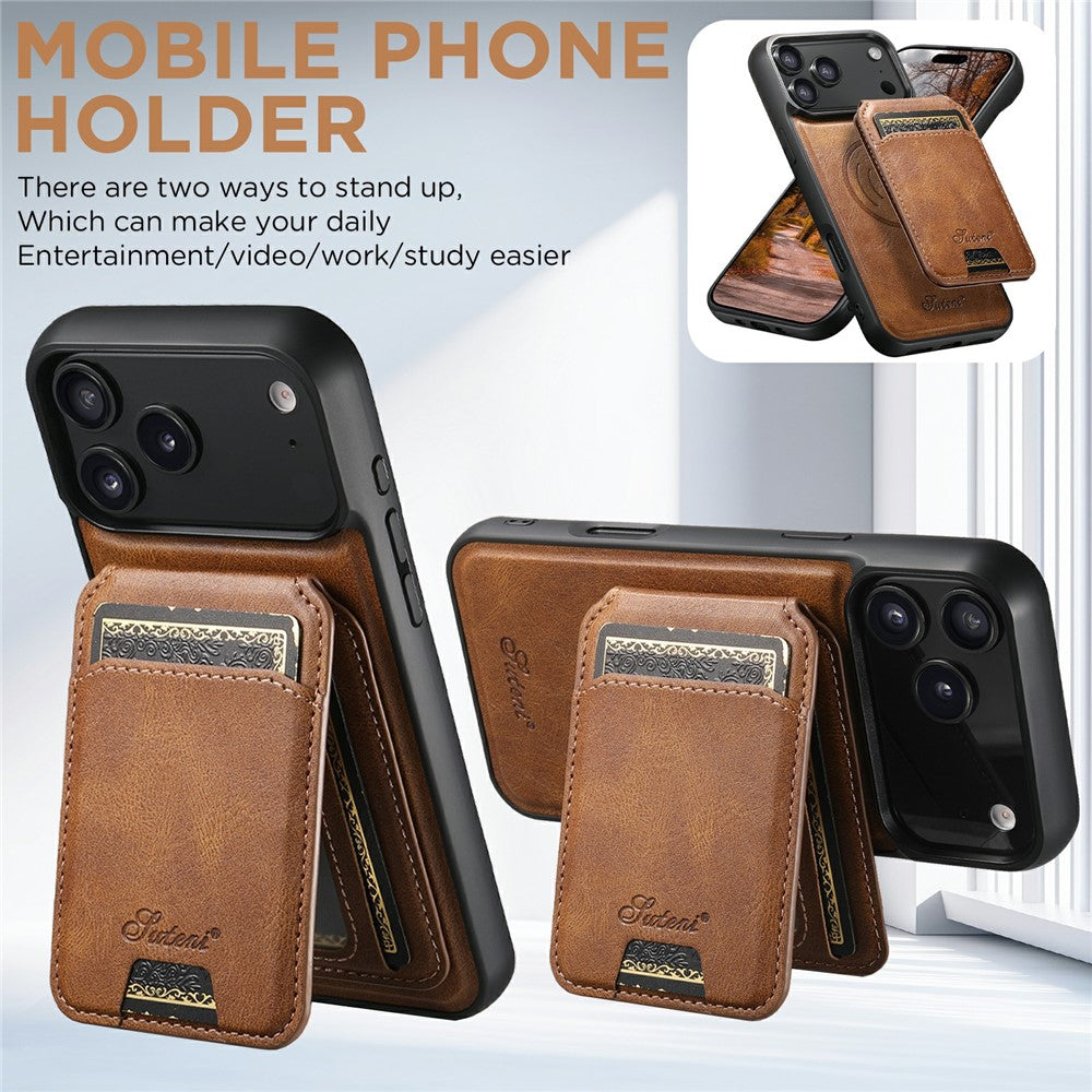 SUTENI H15 For iPhone 17 Pro Max Case Compatible with MagSafe Detachable Card Holder Phone Cover - Brown