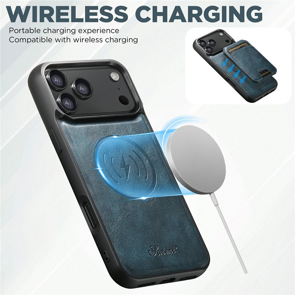 SUTENI H15 For iPhone 17 Pro Max Case Compatible with MagSafe Detachable Card Holder Phone Cover - Blue