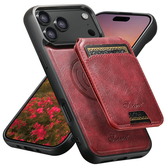 SUTENI H15 For iPhone 17 Pro Max Case Compatible with MagSafe Detachable Card Holder Phone Cover - Red