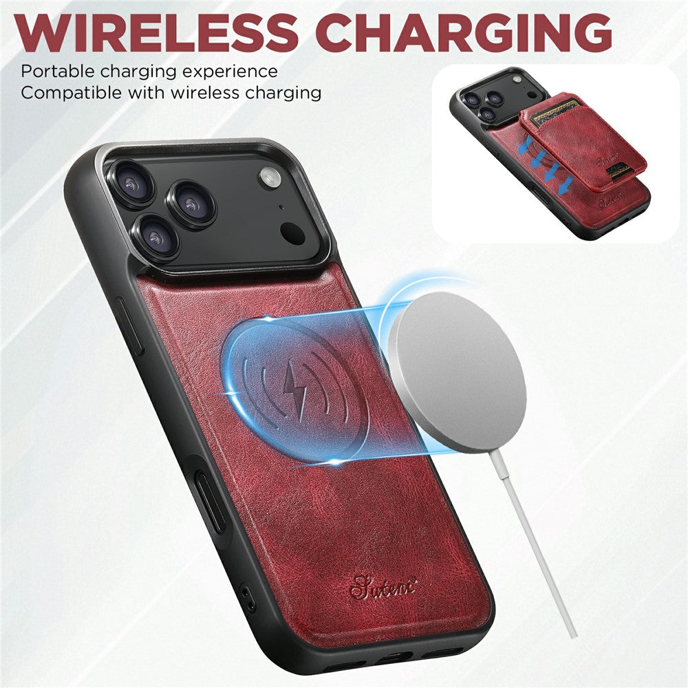 SUTENI H15 For iPhone 17 Pro Max Case Compatible with MagSafe Detachable Card Holder Phone Cover - Red