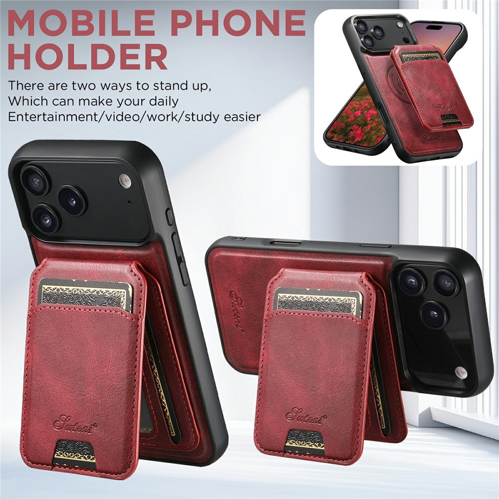 SUTENI H15 For iPhone 17 Pro Max Case Compatible with MagSafe Detachable Card Holder Phone Cover - Red