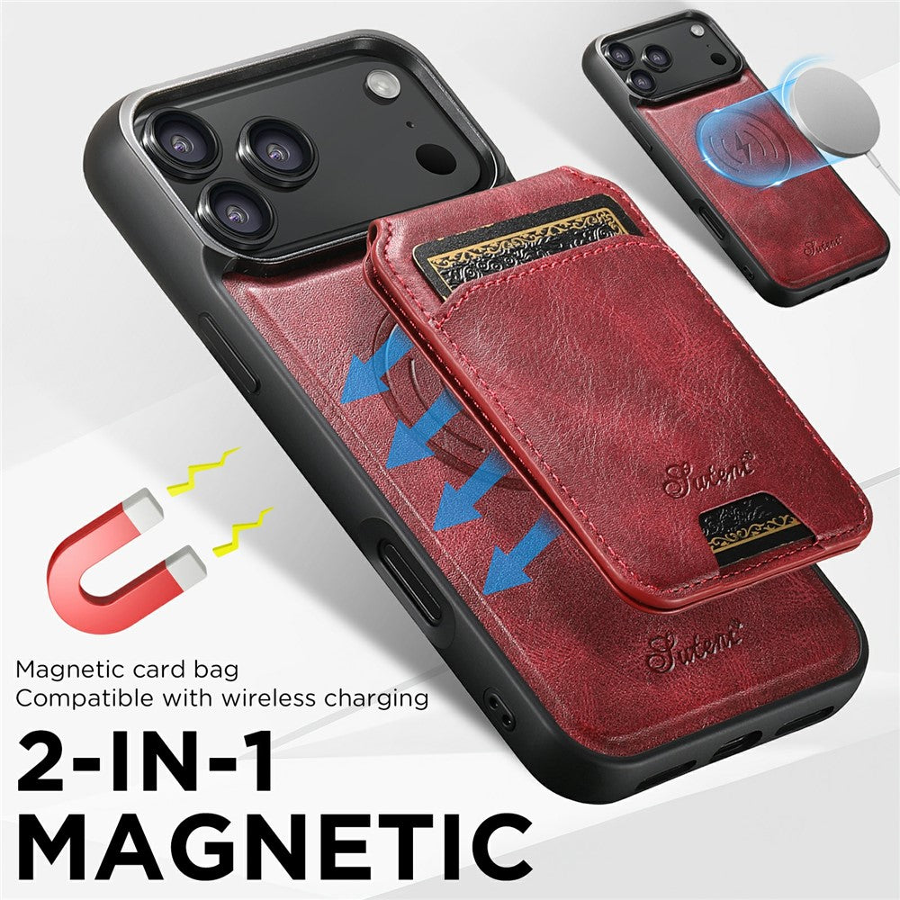 SUTENI H15 For iPhone 17 Pro Max Case Compatible with MagSafe Detachable Card Holder Phone Cover - Red
