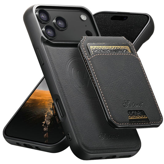 SUTENI H16 For iPhone 17 Pro Max Case Compatible with MagSafe Kickstand Phone Cover Detachable Card Holder - Black