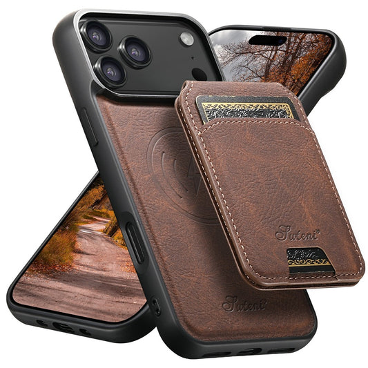 SUTENI H16 For iPhone 17 Pro Max Case Compatible with MagSafe Kickstand Phone Cover Detachable Card Holder - Brown
