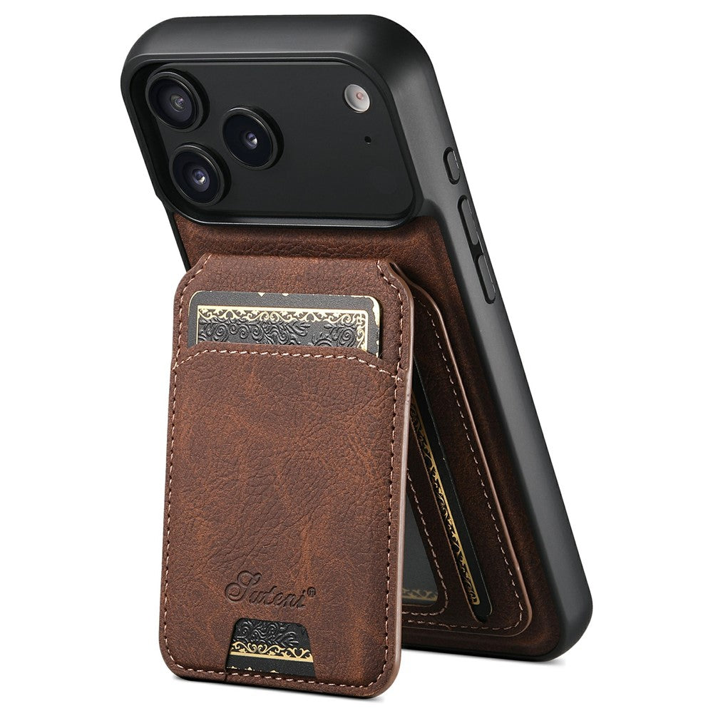 SUTENI H16 For iPhone 17 Pro Max Case Compatible with MagSafe Kickstand Phone Cover Detachable Card Holder - Brown
