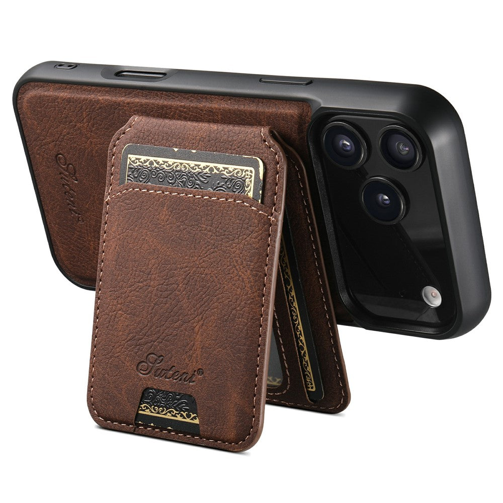SUTENI H16 For iPhone 17 Pro Max Case Compatible with MagSafe Kickstand Phone Cover Detachable Card Holder - Brown