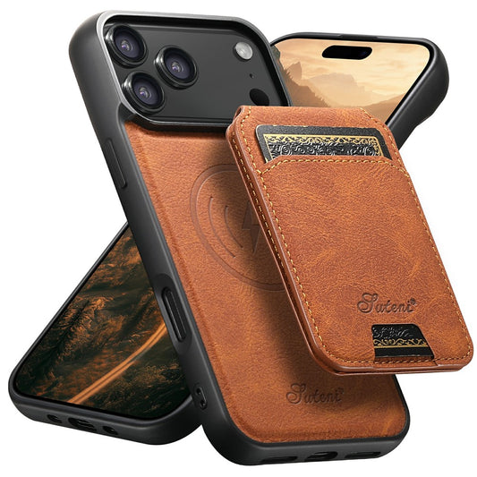 SUTENI H16 For iPhone 17 Pro Max Case Compatible with MagSafe Kickstand Phone Cover Detachable Card Holder - Khaki