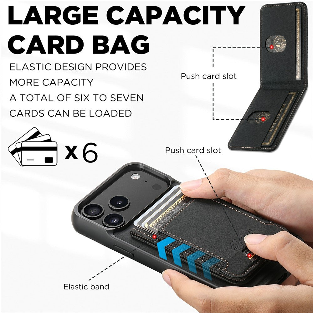 SUTENI H17 For iPhone 17 Pro Max Magnetic Case Card Slots Leather + TPU Kickstand Phone Cover - Black