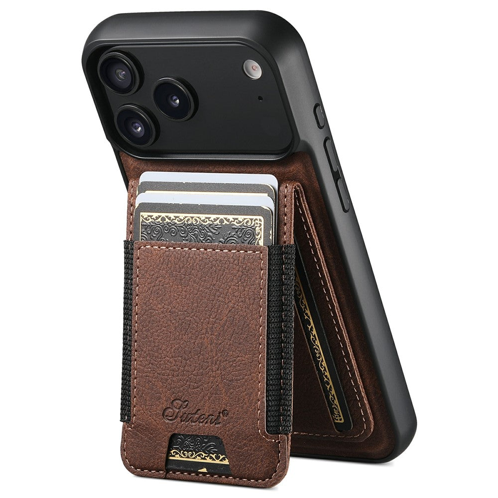 SUTENI H17 For iPhone 17 Pro Max Magnetic Case Card Slots Leather + TPU Kickstand Phone Cover - Brown