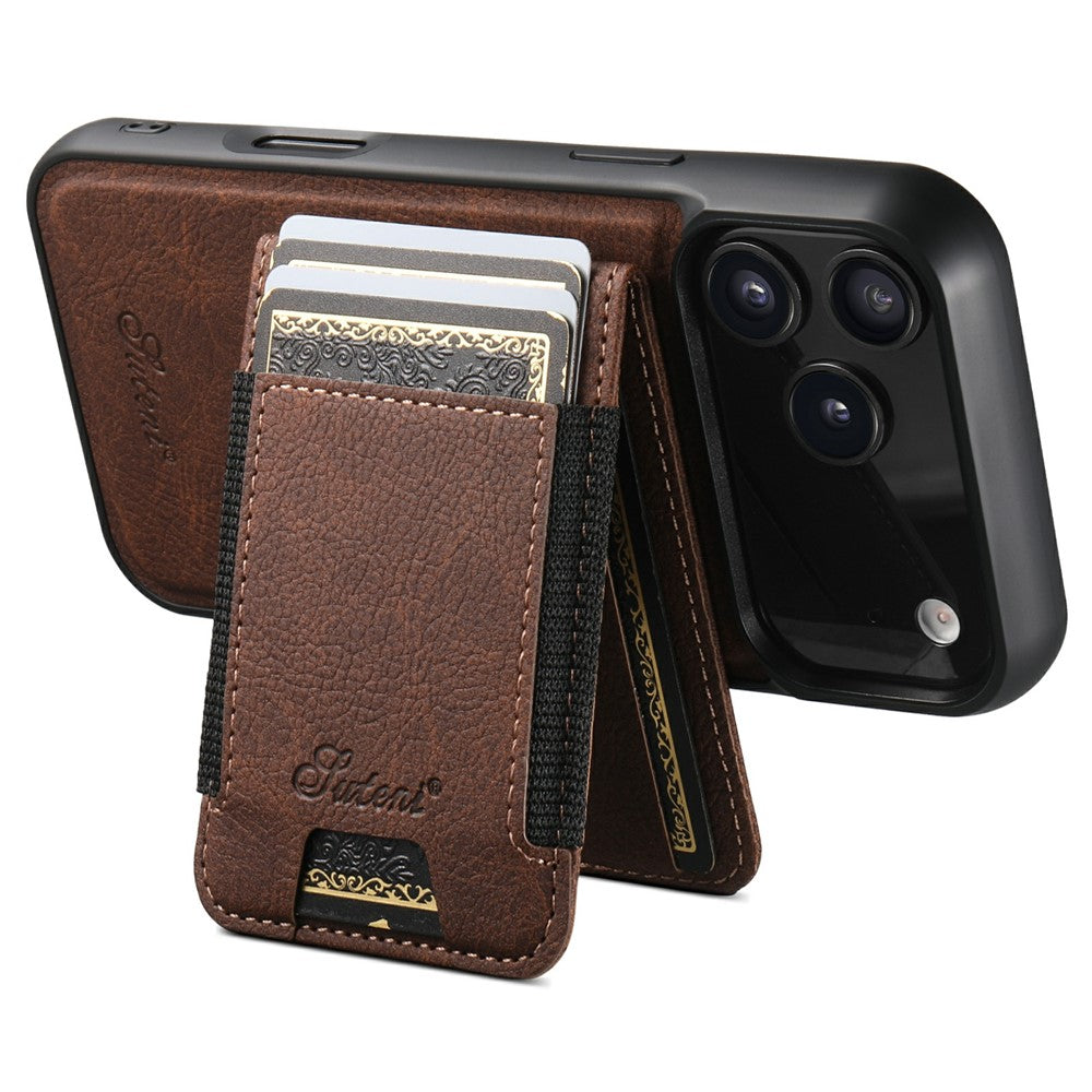 SUTENI H17 For iPhone 17 Pro Max Magnetic Case Card Slots Leather + TPU Kickstand Phone Cover - Brown