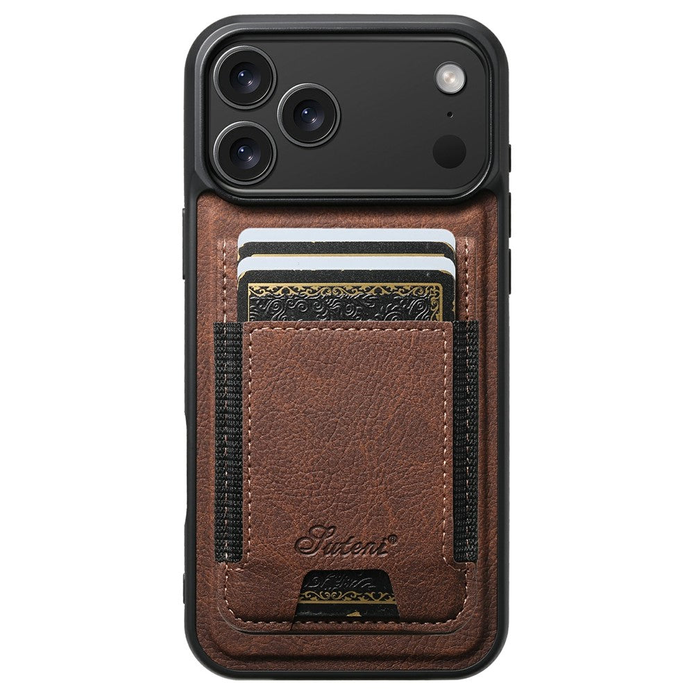 SUTENI H17 For iPhone 17 Pro Max Magnetic Case Card Slots Leather + TPU Kickstand Phone Cover - Brown