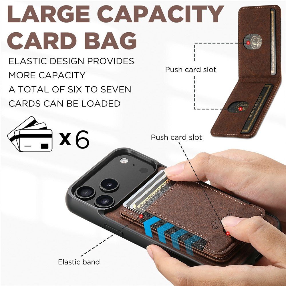 SUTENI H17 For iPhone 17 Pro Max Magnetic Case Card Slots Leather + TPU Kickstand Phone Cover - Brown