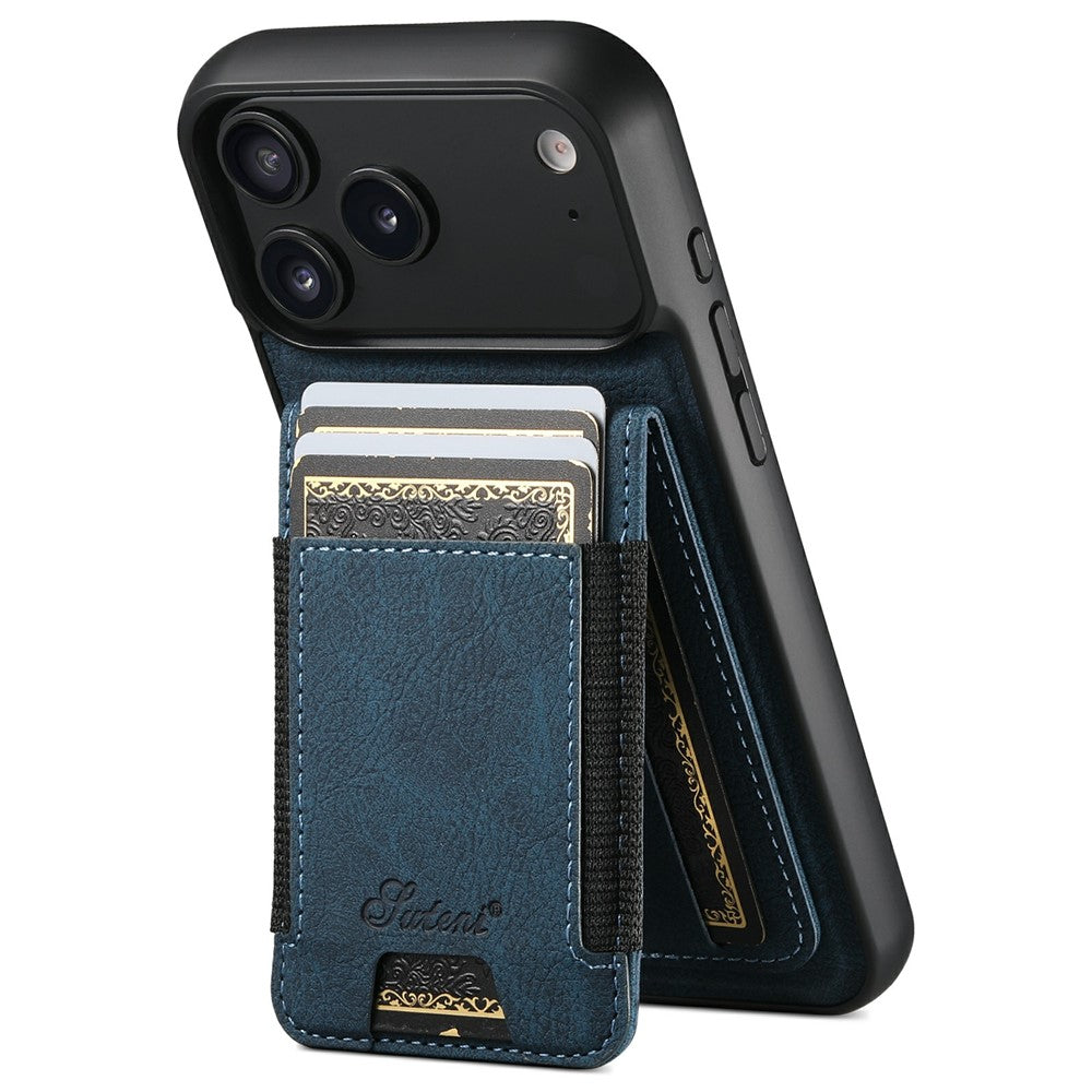 SUTENI H17 For iPhone 17 Pro Max Magnetic Case Card Slots Leather + TPU Kickstand Phone Cover - Blue
