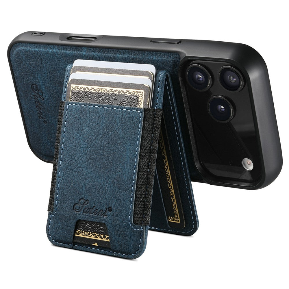 SUTENI H17 For iPhone 17 Pro Max Magnetic Case Card Slots Leather + TPU Kickstand Phone Cover - Blue
