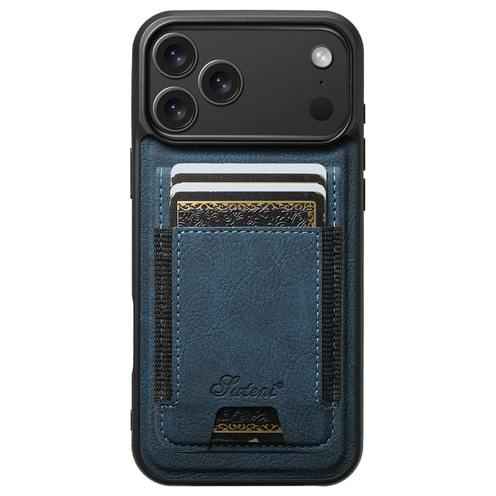 SUTENI H17 For iPhone 17 Pro Max Magnetic Case Card Slots Leather + TPU Kickstand Phone Cover - Blue