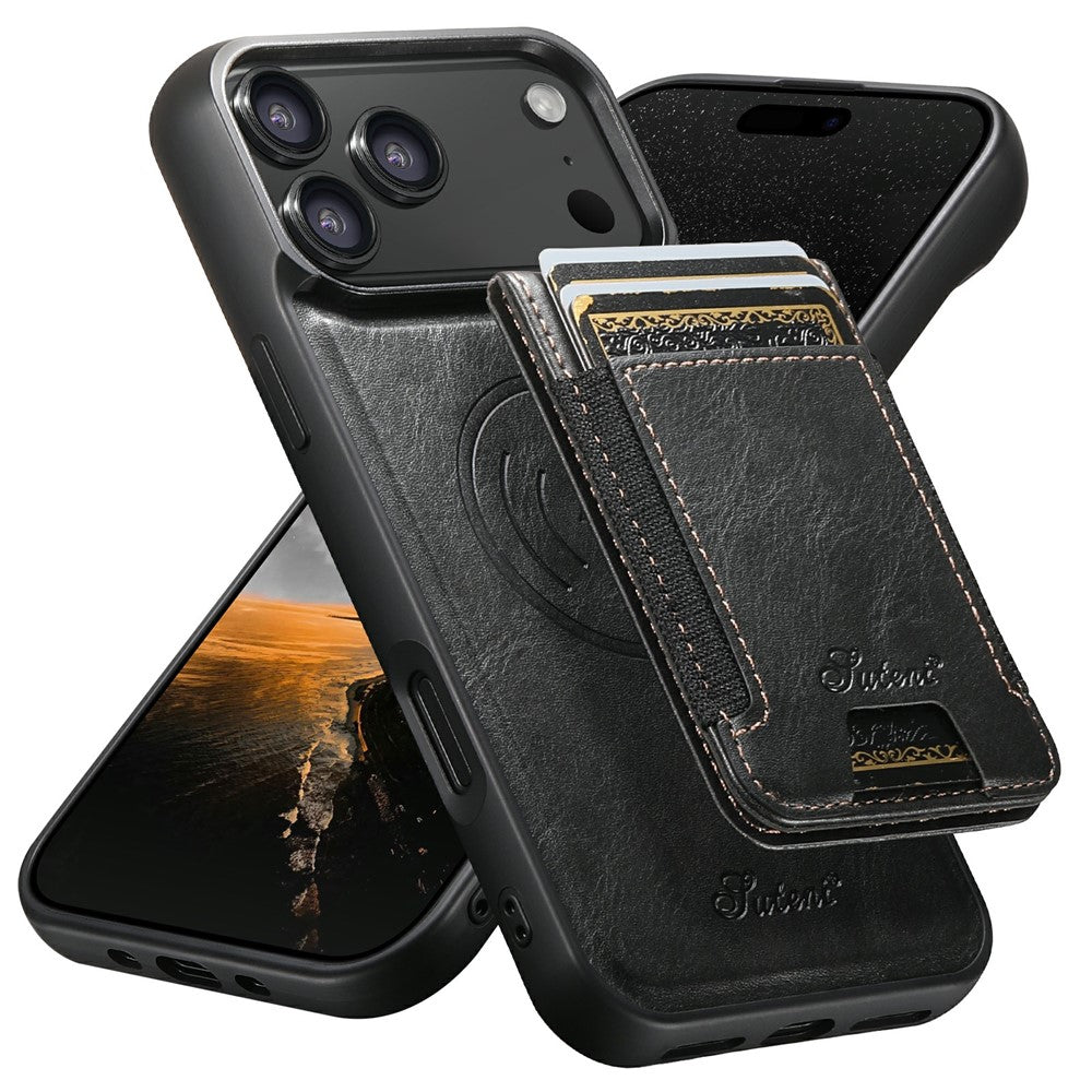 SUTENI For iPhone 17 Pro Max Case Compatible with MagSafe Card Holder Kickstand Phone Cover - Black