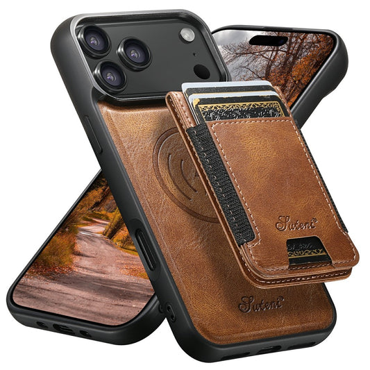SUTENI For iPhone 17 Pro Max Case Compatible with MagSafe Card Holder Kickstand Phone Cover - Brown