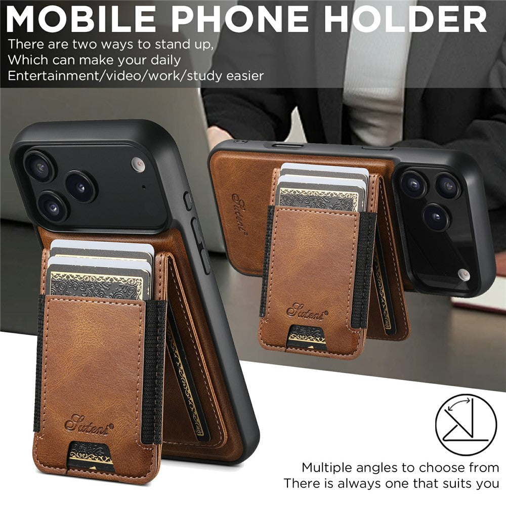 SUTENI For iPhone 17 Pro Max Case Compatible with MagSafe Card Holder Kickstand Phone Cover - Brown
