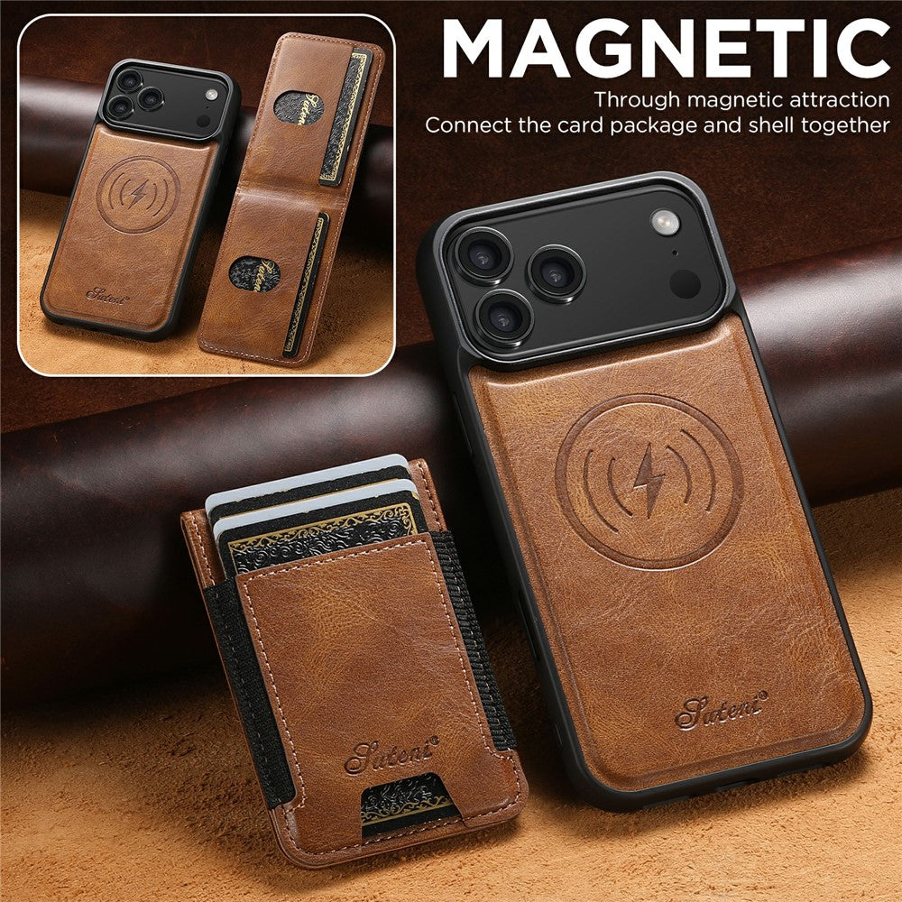 SUTENI For iPhone 17 Pro Max Case Compatible with MagSafe Card Holder Kickstand Phone Cover - Brown