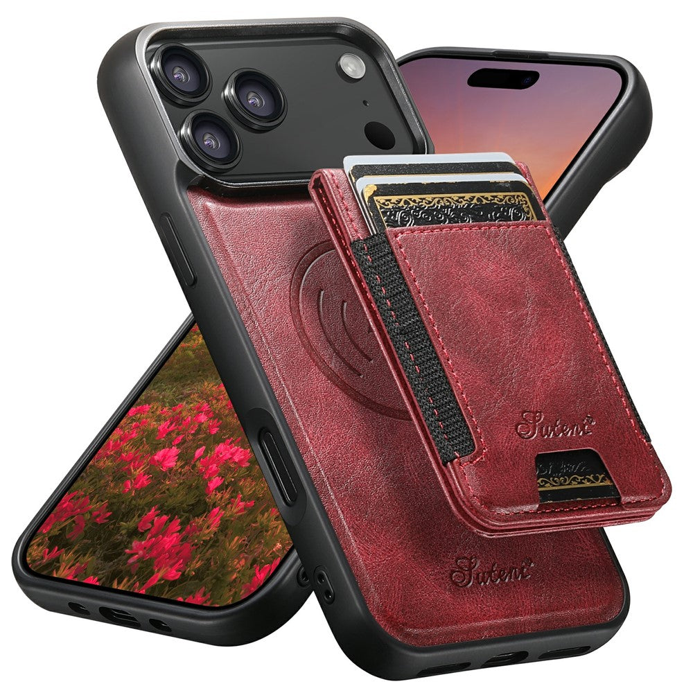 SUTENI For iPhone 17 Pro Max Case Compatible with MagSafe Card Holder Kickstand Phone Cover - Red
