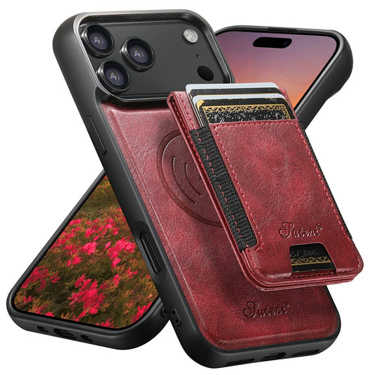 SUTENI For iPhone 17 Pro Max Case Compatible with MagSafe Card Holder Kickstand Phone Cover - Red