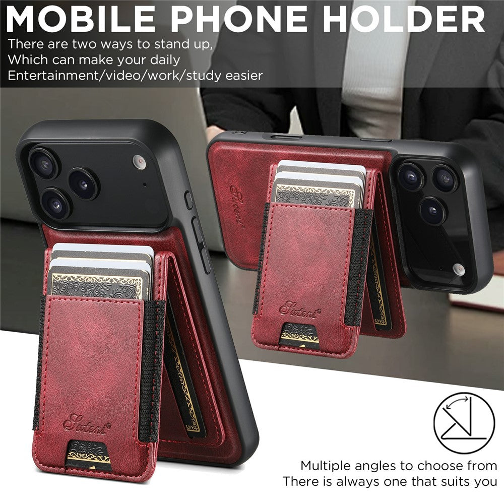 SUTENI For iPhone 17 Pro Max Case Compatible with MagSafe Card Holder Kickstand Phone Cover - Red