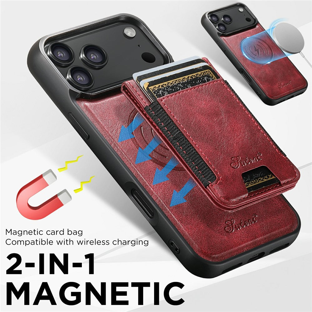 SUTENI For iPhone 17 Pro Max Case Compatible with MagSafe Card Holder Kickstand Phone Cover - Red